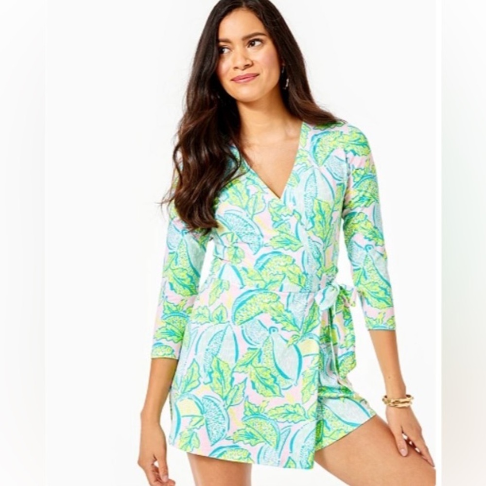 Lilly Pulitzer Karlie Wrap Romper in Urchin Pink Vitamin Sea Size Small